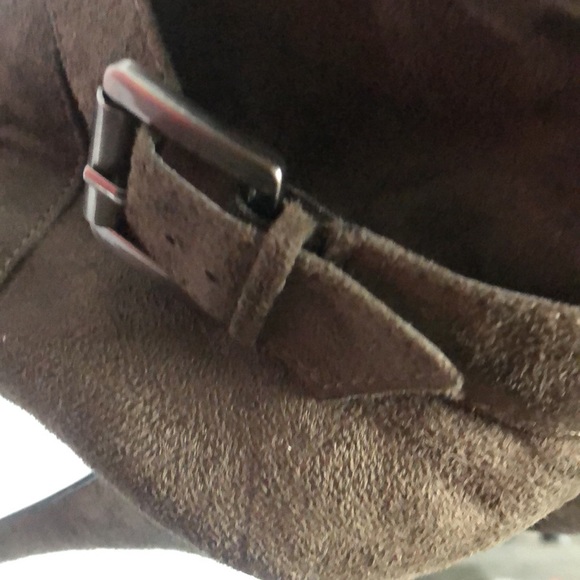 Brown suede zip up heeled open toed boots size 8.5 - Picture 9 of 12